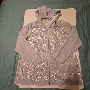 Quacker Factory Silver Sequin Hoodie 1X